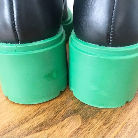 STEVE MADDEN Hesitant Black Leather Platform Boot Midi Green Lug Sole Size 6 New - Picture 7 of 15